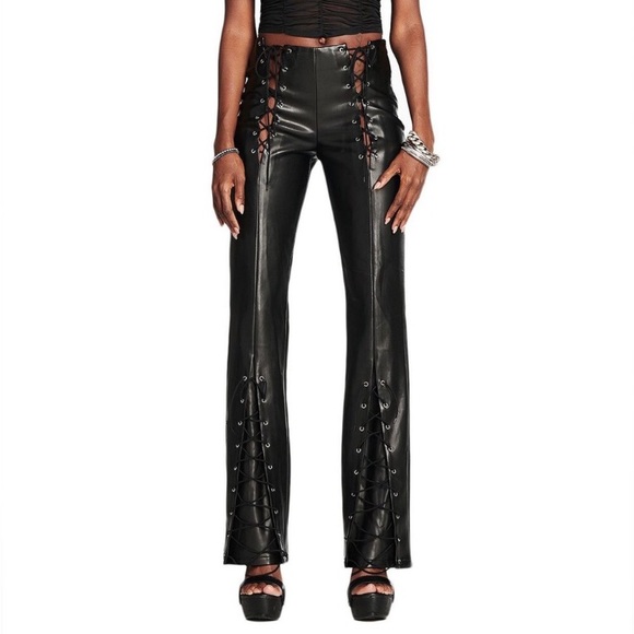 I.AM.GIA Pants - I.AM.GIA Ziva Black Lace Up Faux Leather Bootcut Pants